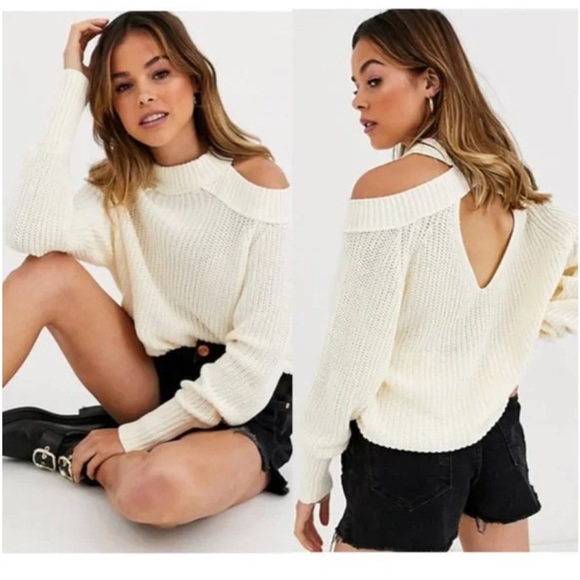 Free People Women’s Half Moon Bay Pullover Sweater in Cream Size Medium - Picture 2 of 10